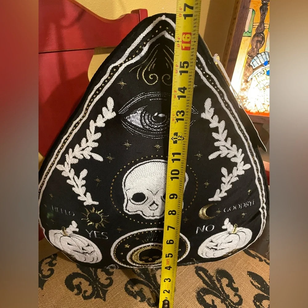 BOO COVETED HOME NWT Ouija Skull Celestial Moth Black Pillow Beads & Embroidery
